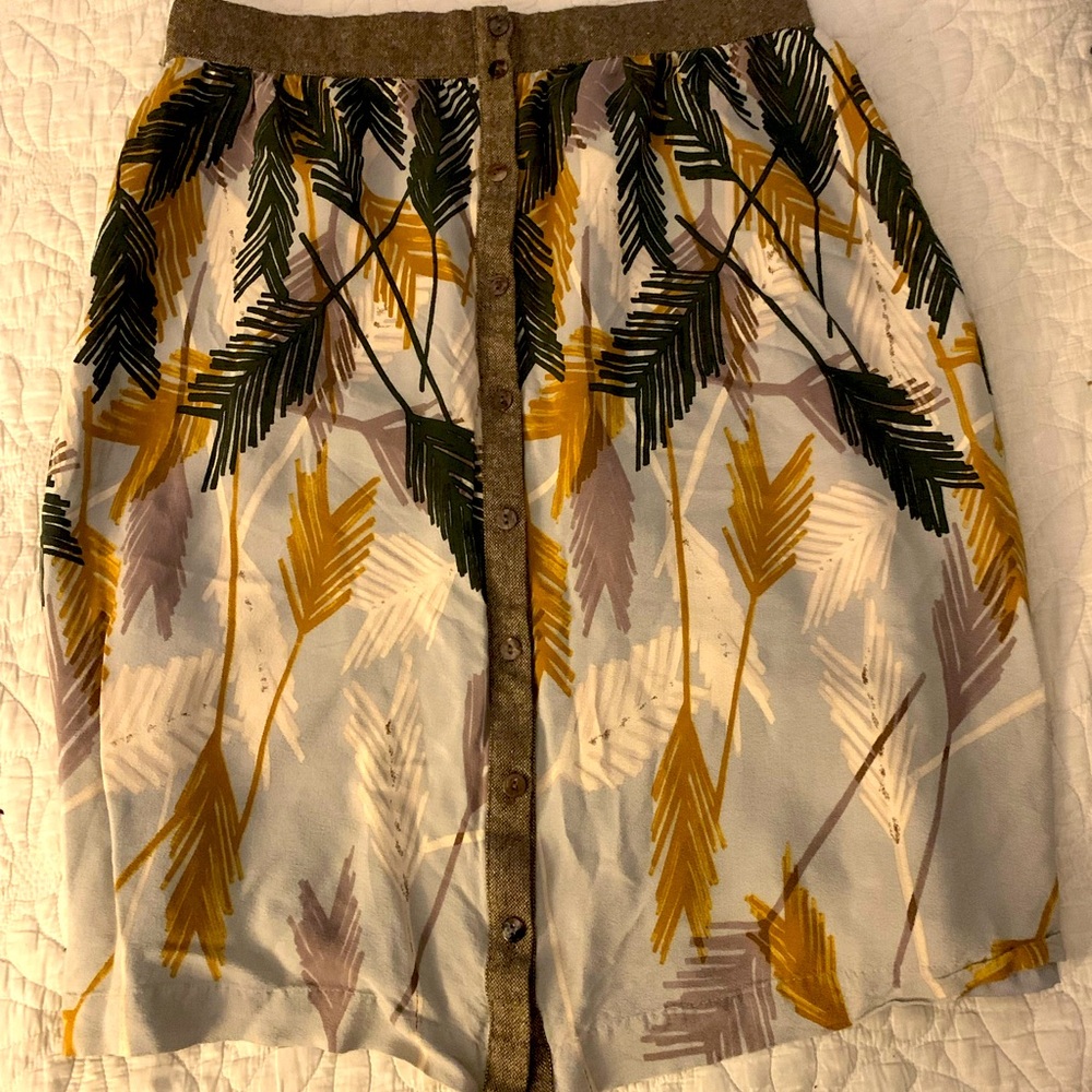 Anthropologie Edme and Esyllte Flurried Plumes Midi Skirt with Wool Blend Trim